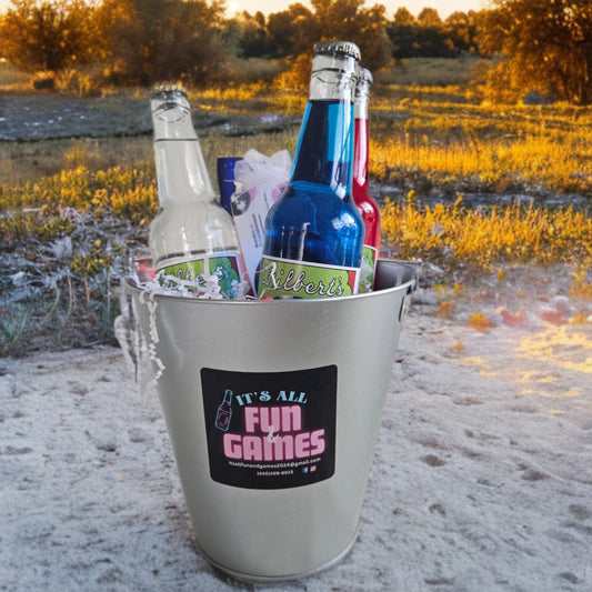 Decorative image of three flavored sodas in a bucket. 