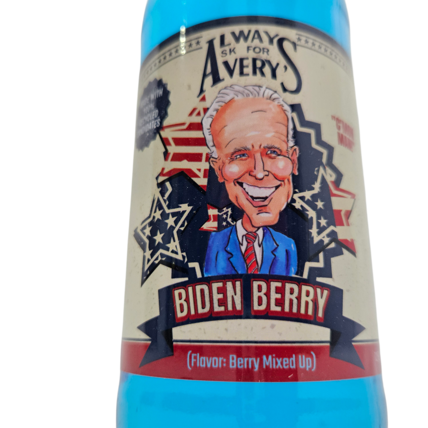 Close up of Biden bottle. Flavor is Biden Berry.